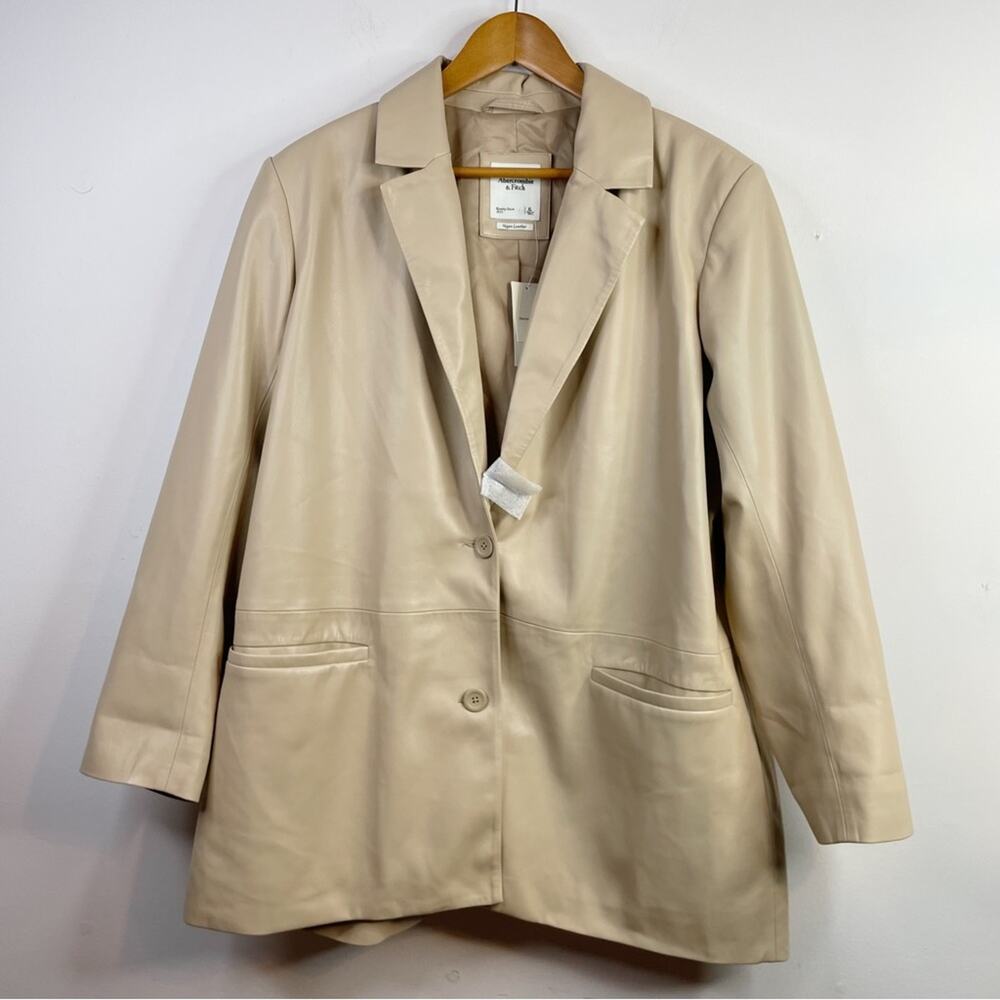 Abercrombie and Fitch Faux Vegan Leather Blazer Jacket Tan Classic womens XL new